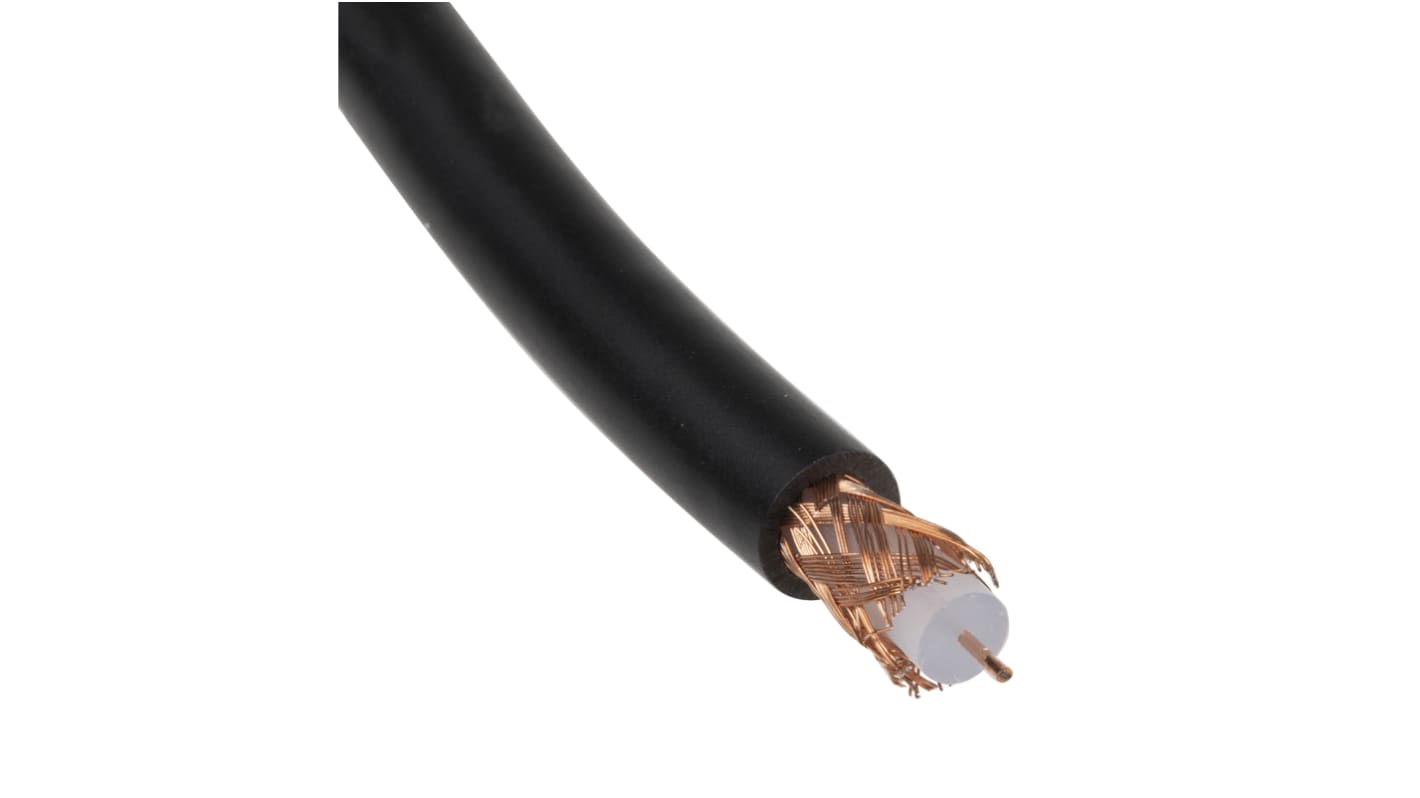 Cable coaxial RG59B/U RS PRO, 75 Ω, long. 100m, funda de , funda de PVC Negro