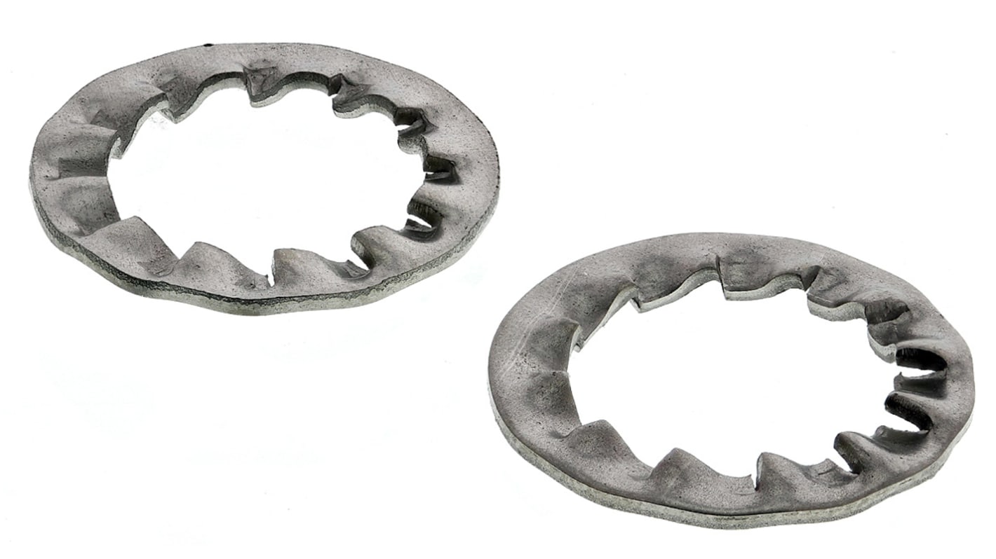 RS PRO Schwingungsfeste Unterlegscheibe für M12 Schrauben A4 316 Innengezahnt, 1.08mm x 13mm x 20.5mm, Edelstahl