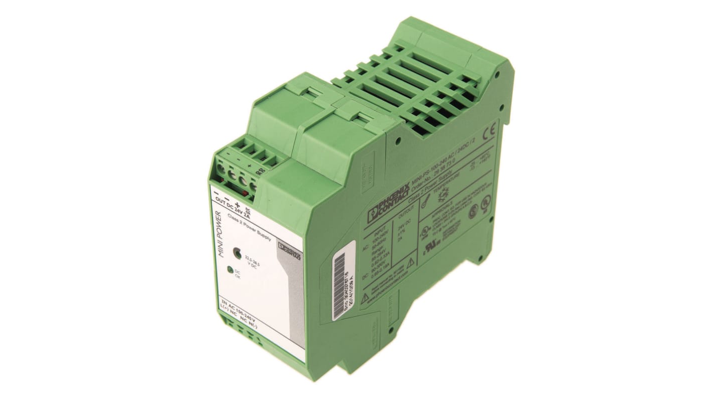 Phoenix Contact MINI POWER Switch Mode DIN Rail Power Supply, 85 → 264V ac ac Input, 24V dc dc Output, 2A