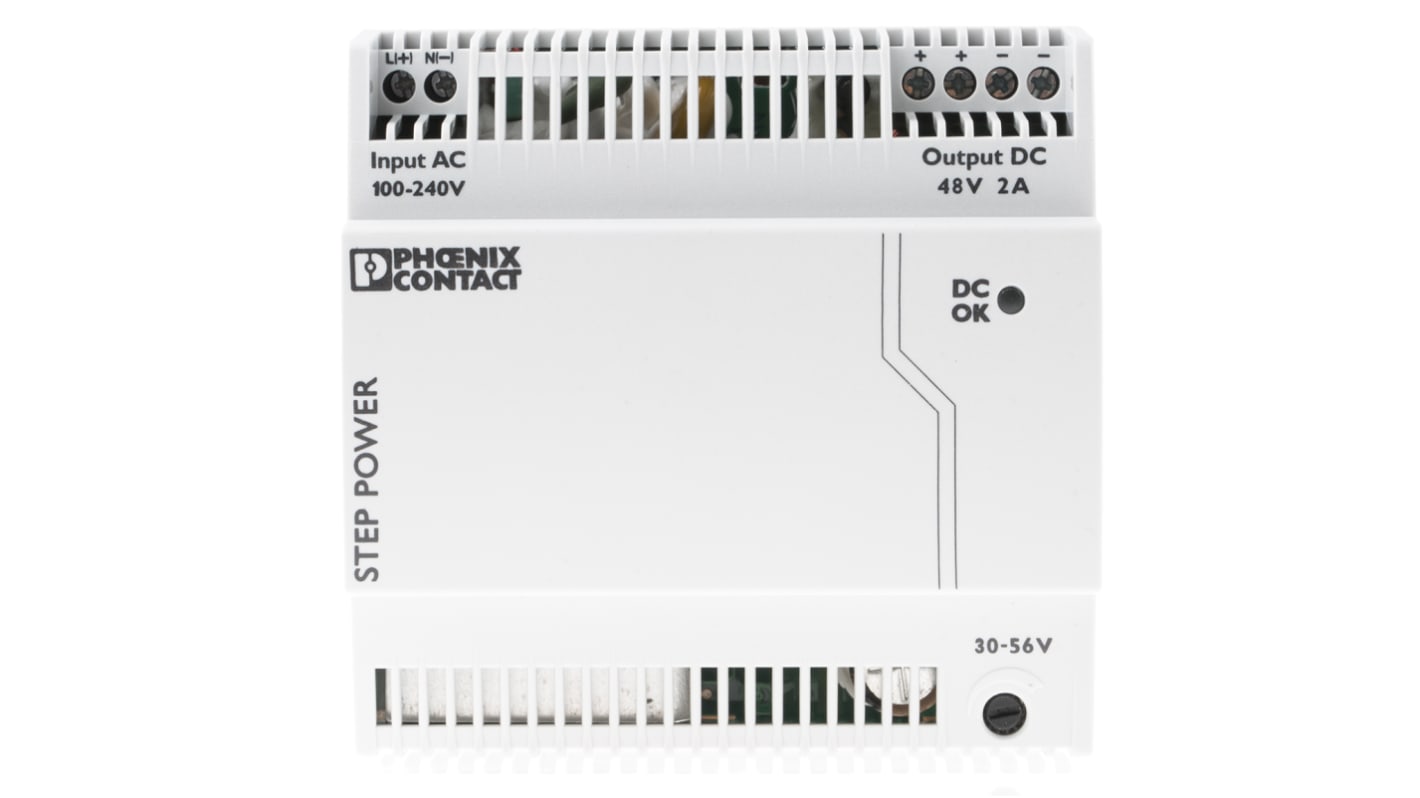Phoenix Contact STEP-PS/1AC/48DC/2 Switch Mode DIN Rail Power Supply, 85 → 264V ac ac Input, 48V dc dc Output,