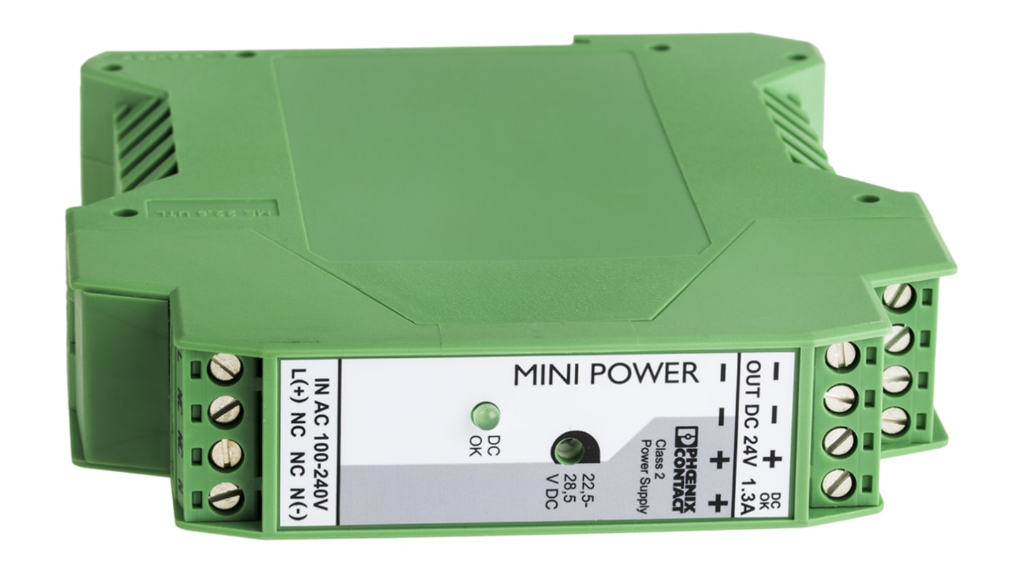 Phoenix Contact MINI-PS-100-240AC/24DC/1.3 Switch-mode DIN-skinnemonteret strømforsyning, 30W 24V dc