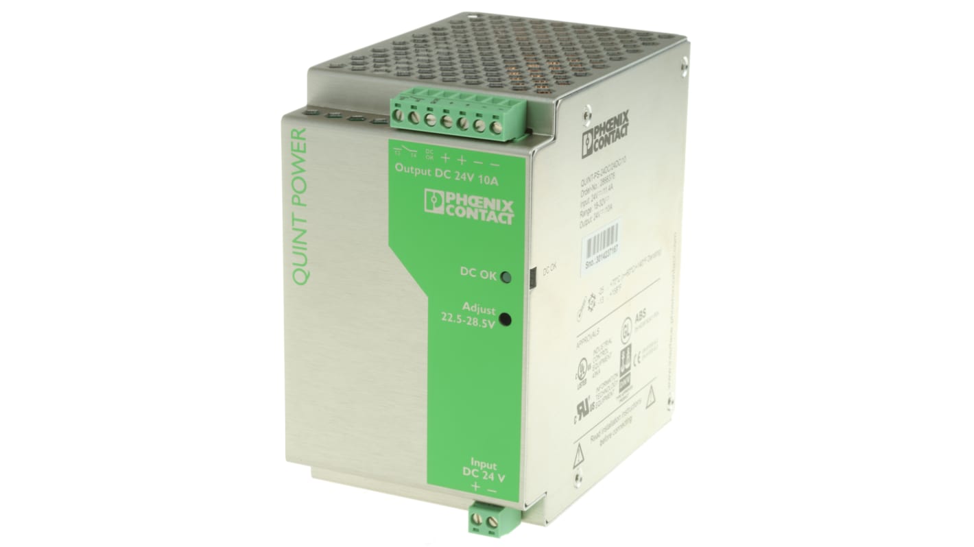 Convertisseur DC-DC Phoenix Contact, QUINT, Montage rail DIN, 240W, 1 sortie, 24V c.c., 10A