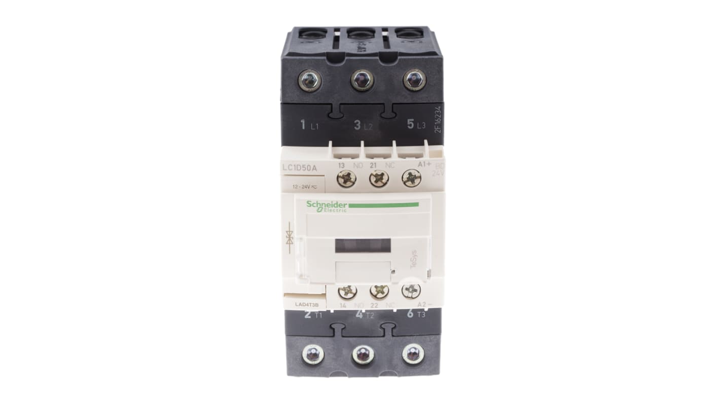 Contattore Schneider Electric, serie LC1D, 3 poli, 3 N/A, 80 A, 22 kW, bobina 24 V c.c.