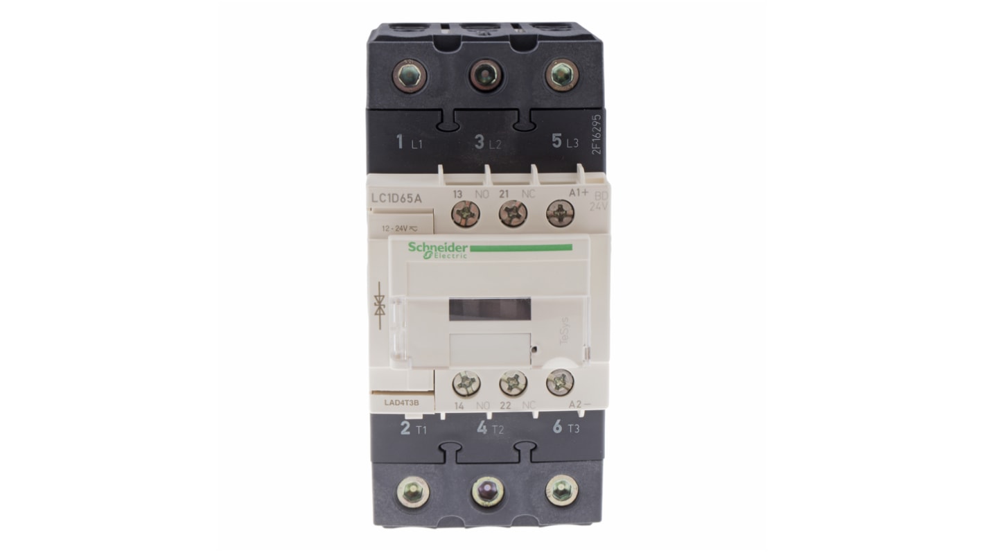 Contattore Schneider Electric, serie LC1D, 3 poli, 3 N/A, 80 A, 30 kW, bobina 24 V c.c.