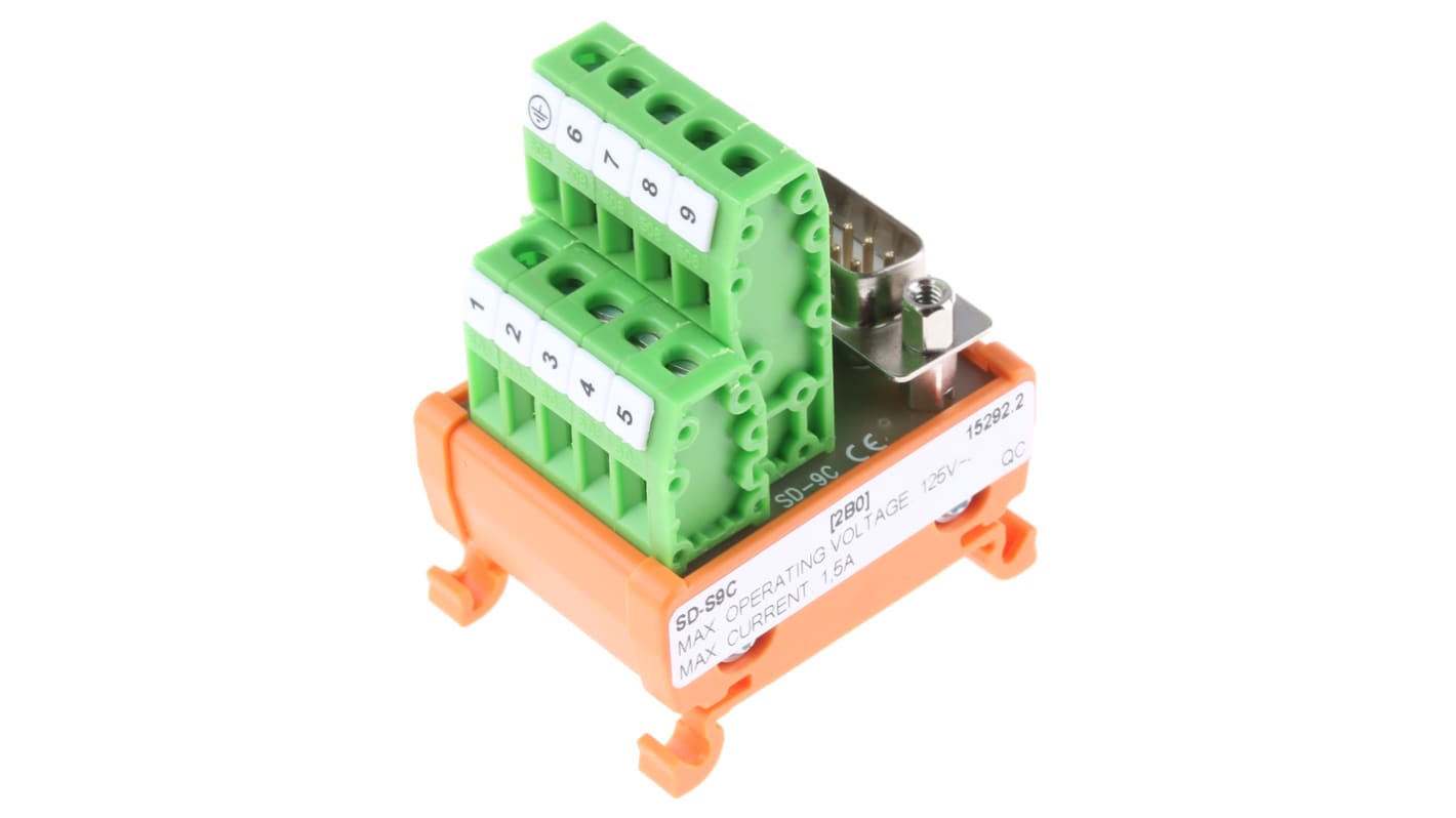 Module d'interface Sub-D 9 Contacts, Mâle, Montage sur Rail DIN