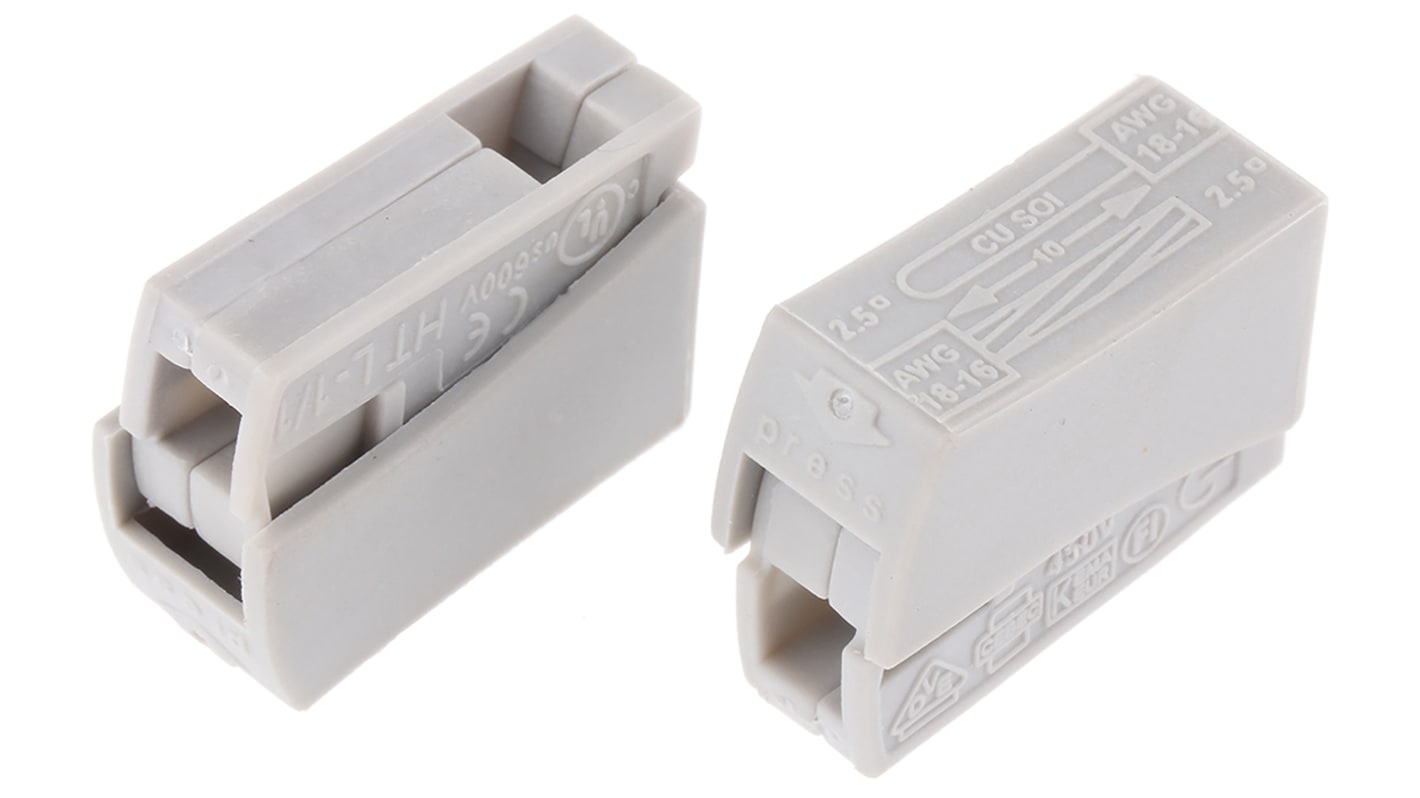 Conector de acoplamiento de cableado 148-90022 HECL-1/1-PA66-GY HellermannTyton, 0.5 → 2.5 mm², Serie HelaCon