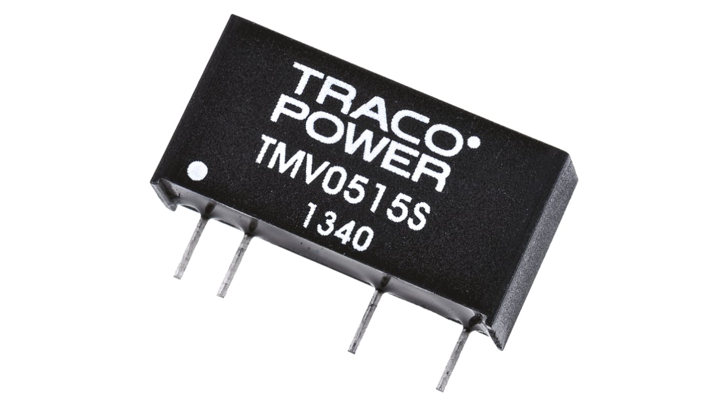 TRACOPOWER TMV DC-DC Converter, 15V dc/ 65mA Output, 4.5 → 5.5 V dc Input, 1W, Through Hole, +85°C Max Temp