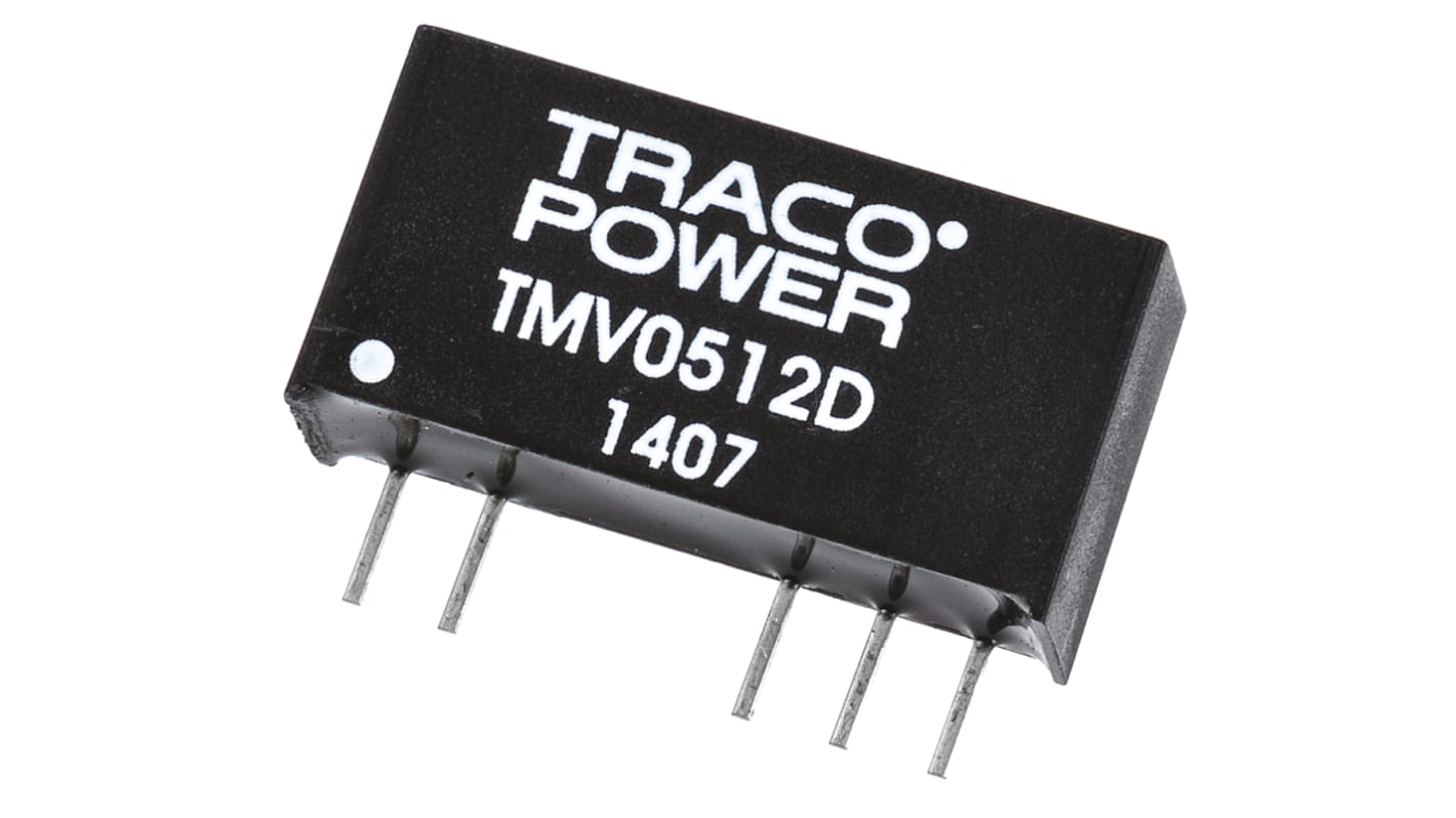 TRACOPOWER TMV DC-DC Converter, ±12V dc/ ±40mA Output, 4.5 → 5.5 V dc Input, 1W, Through Hole, +85°C Max Temp