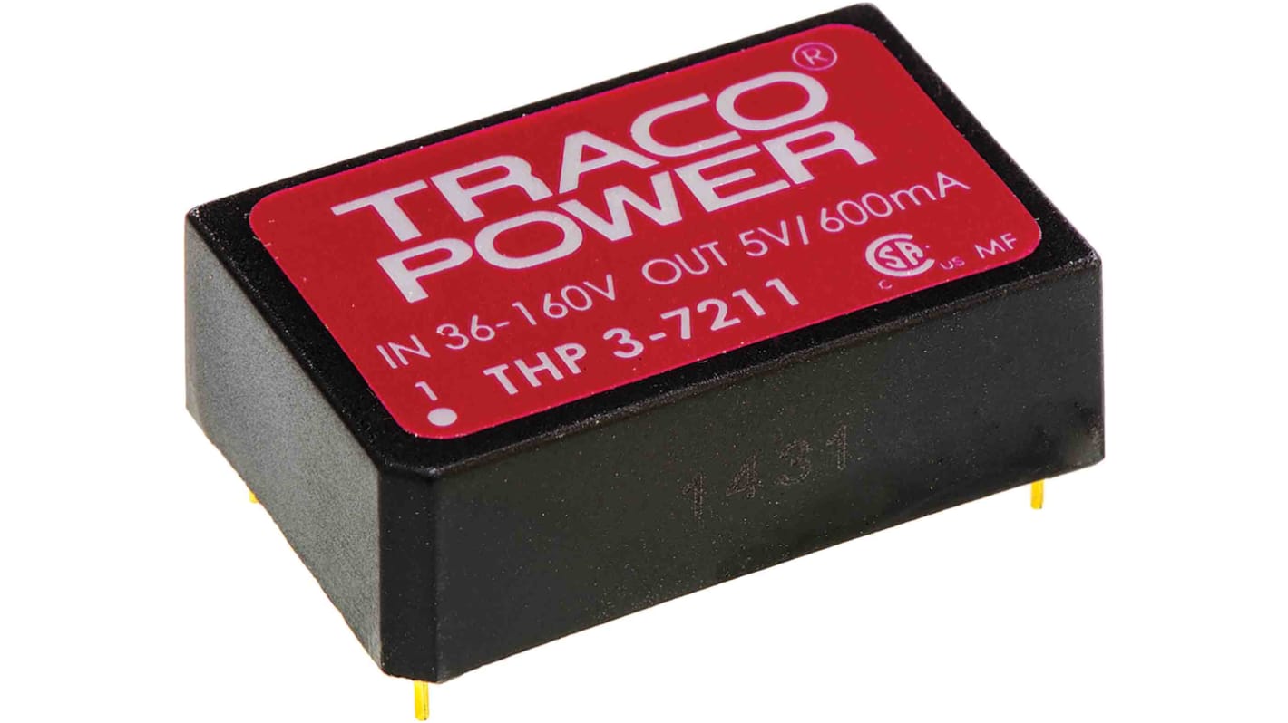 TRACOPOWER DC-DCコンバータ Vout：5V dc 36 → 160 V dc, 3W, THP 3-7211