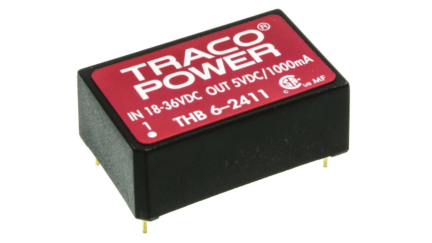 TRACOPOWER THB 6 DC/DC-Wandler 6W 24 V dc IN, 5V dc OUT / 1A Durchsteckmontage 4kV dc isoliert