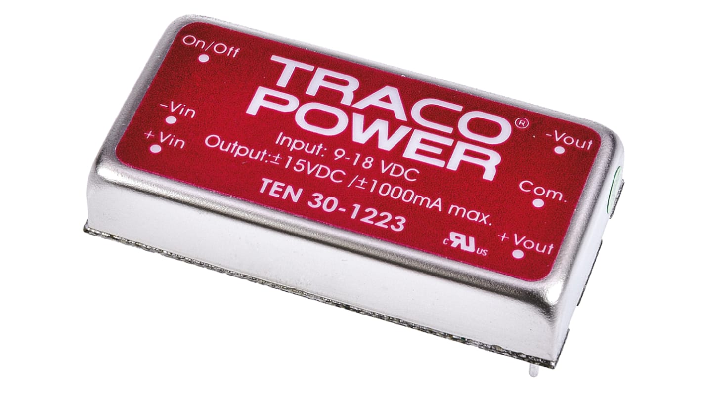 TRACOPOWER DC-DCコンバータ Vout：±15V dc 9 → 18 V dc, 30W, TEN 30-1223