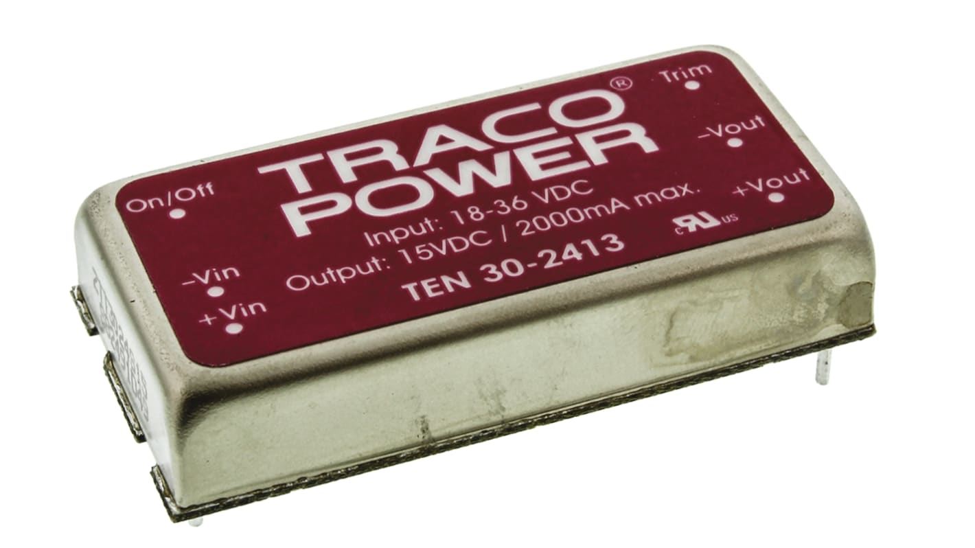 Convertisseur DC-DC TRACOPOWER, TEN 30, Montage traversant, 30W, 1 sortie, 15V c.c., 2A