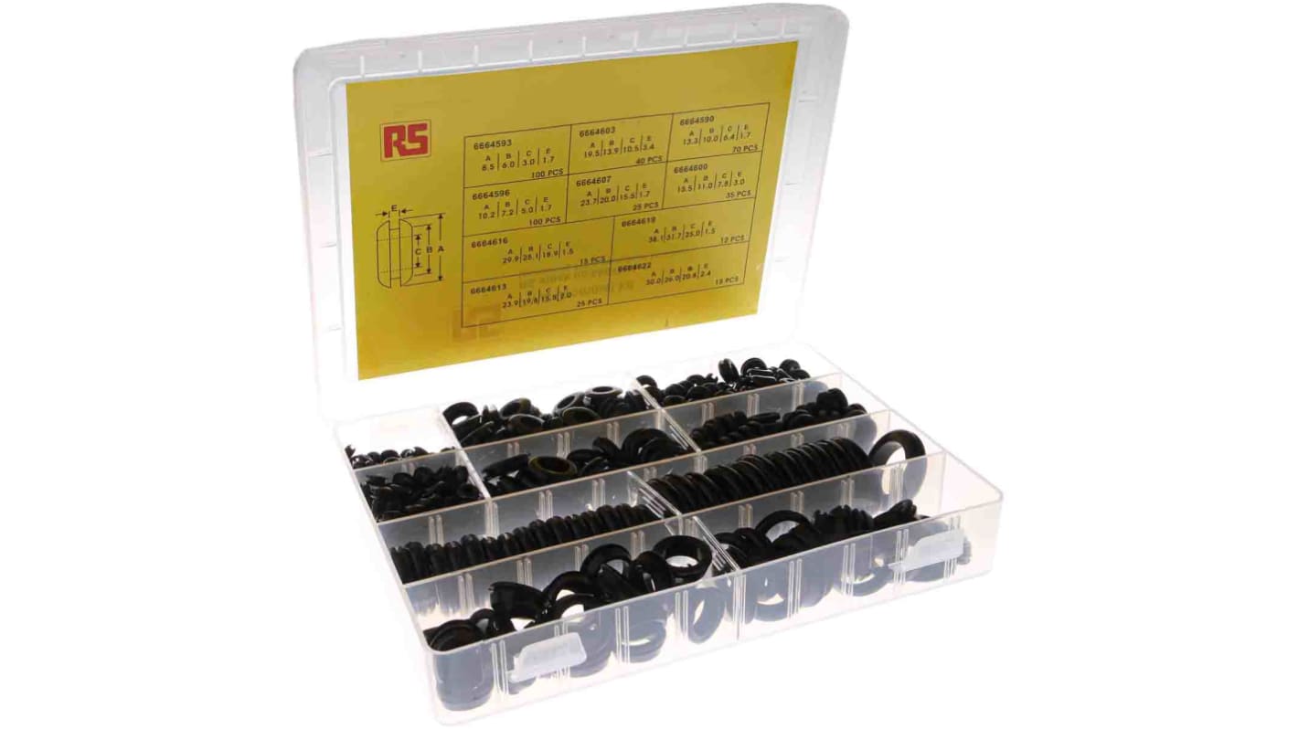 RS PRO Kabeldurchführung Set 3mm bis Ø 19mm PVC Schwarz