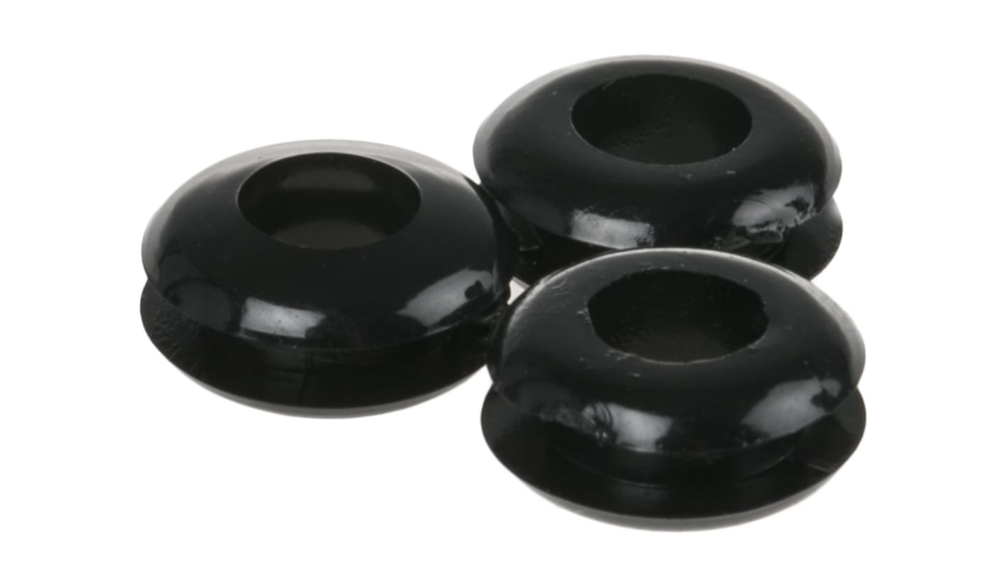 RS PRO Black PVC 7.2mm Cable Grommet for Maximum of 5mm Cable Dia.