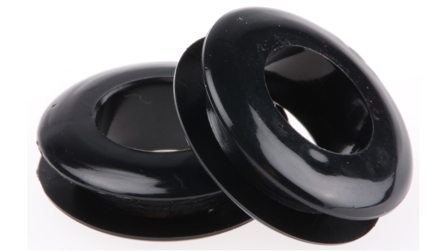 RS PRO Black PVC 13.9mm Cable Grommet for Maximum of 10.5mm Cable Dia.