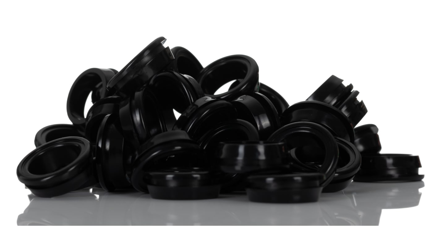 RS PRO Black PVC 19.6mm Cable Grommet for Maximum of 15.5mm Cable Dia.