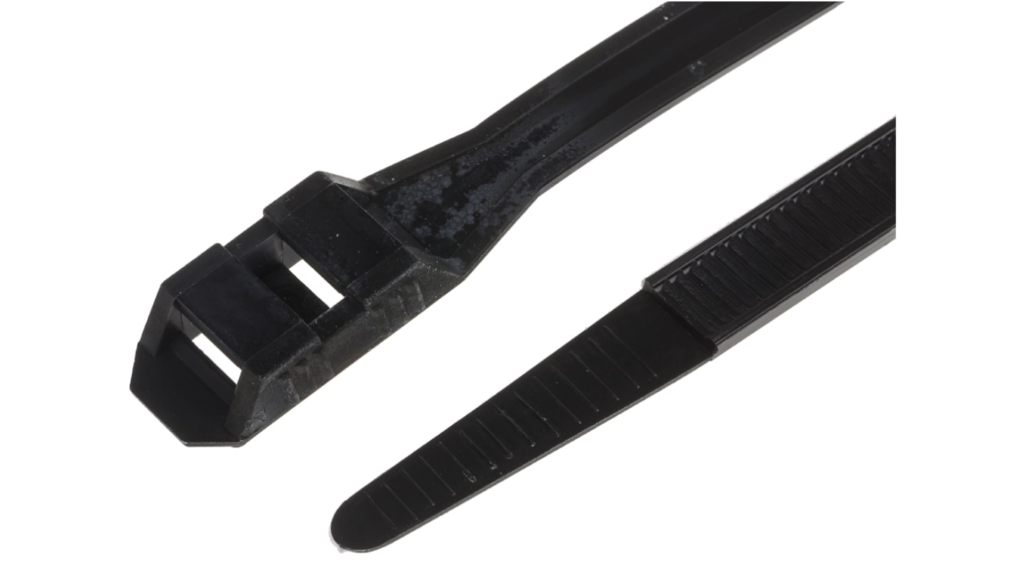 RS PRO Cable Tie, Double Locking, 235mm x 9mm, Black Nylon, Pk-100