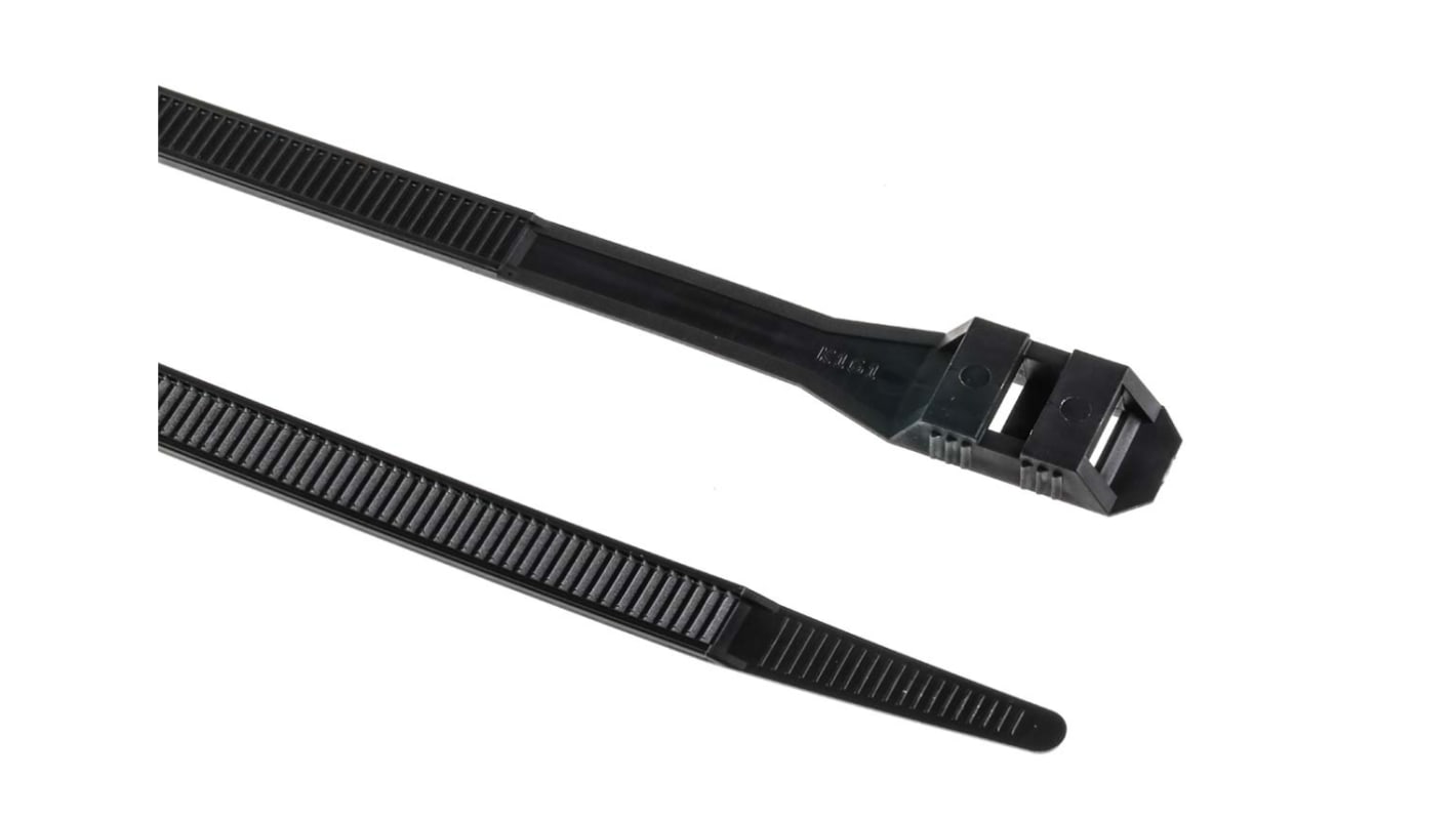 RS PRO Cable Tie, Double Locking, 300mm x 9 mm, Black Nylon, Pk100 RS