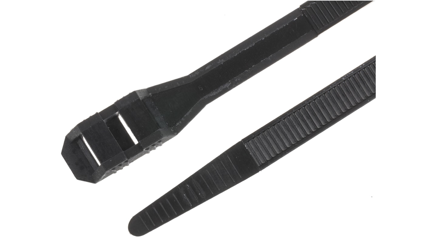 RS PRO Cable Tie, Double Locking, 265mm x 9 mm, Black Nylon, Pk-100