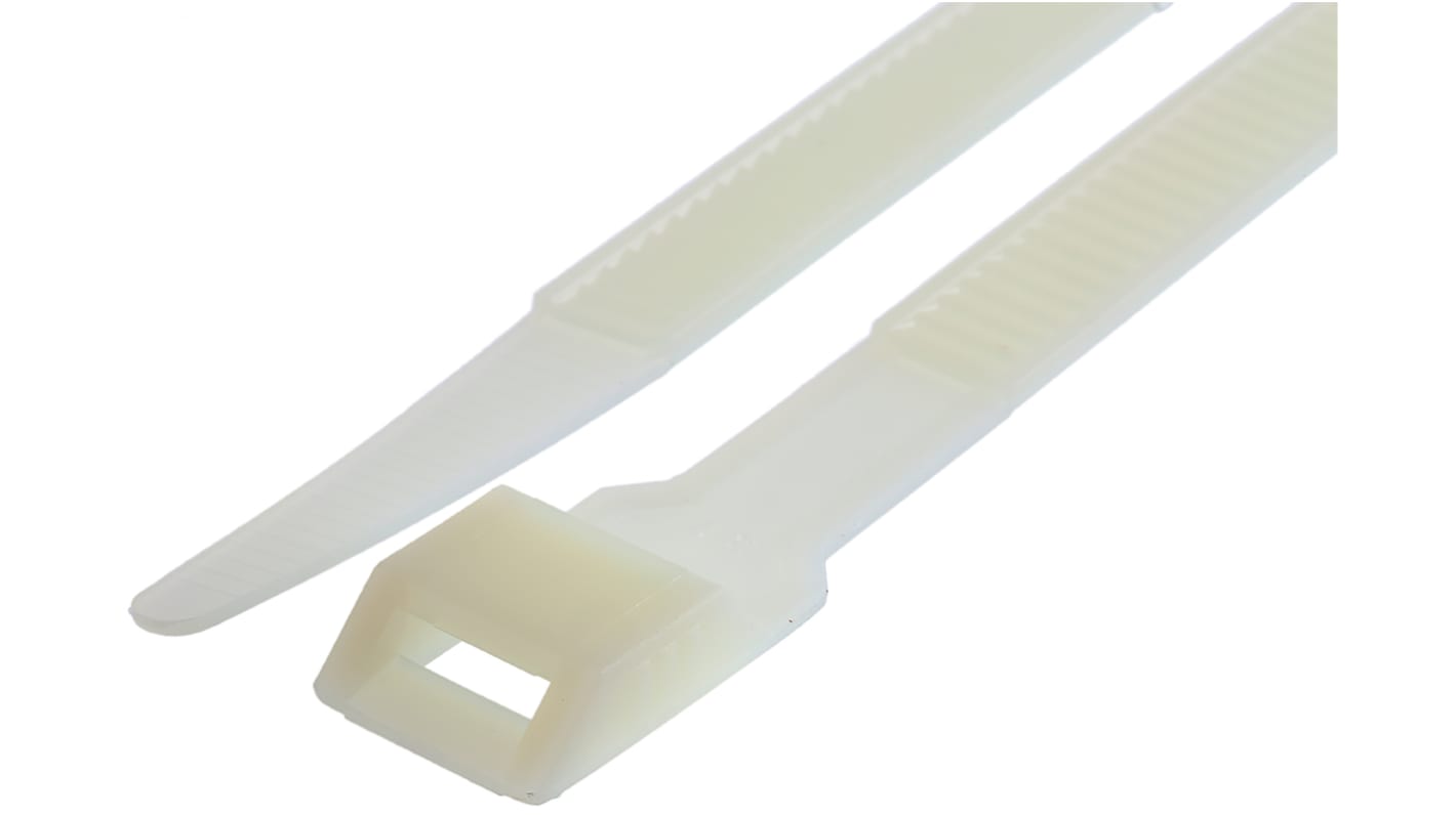 RS PRO Cable Tie, Double Locking, 132mm x 9mm, Natural Nylon, Pk-100