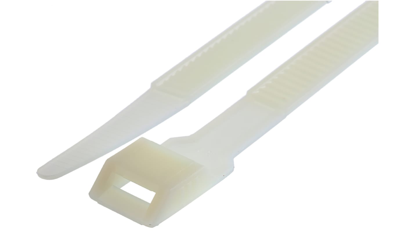 RS PRO Cable Tie, Double Locking, 132mm x 9 mm, Natural Nylon, Pk100 RS