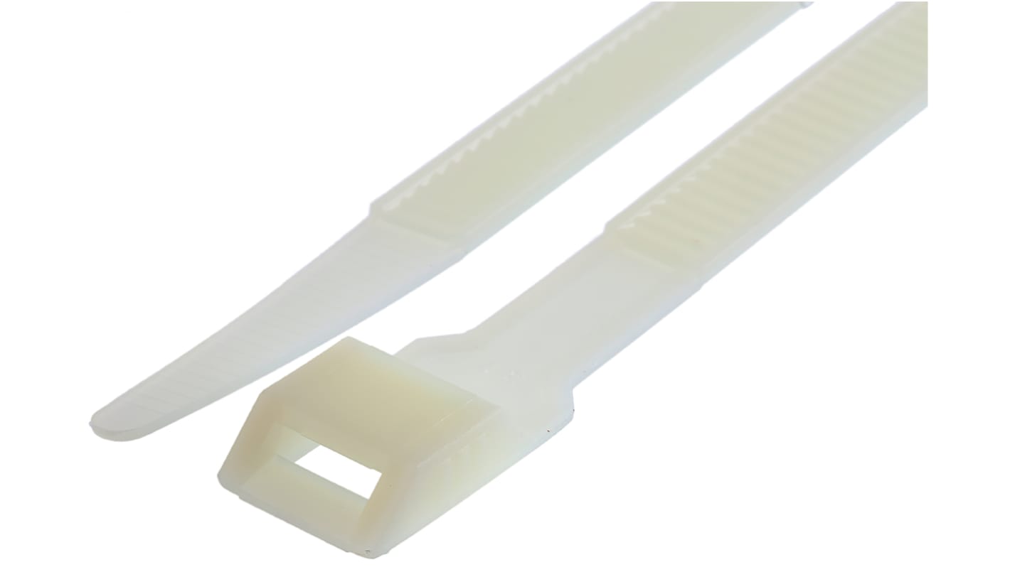 RS PRO Cable Tie, Double Locking, 132mm x 9 mm, Natural Nylon, Pk-100