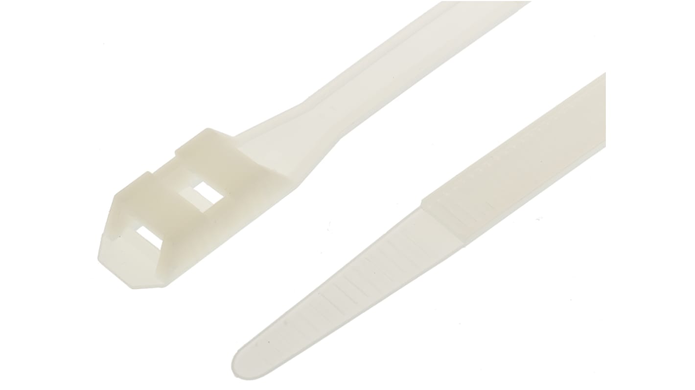 RS PRO Cable Tie, Double Locking, 180mm x 9 mm, Natural Nylon, Pk-100