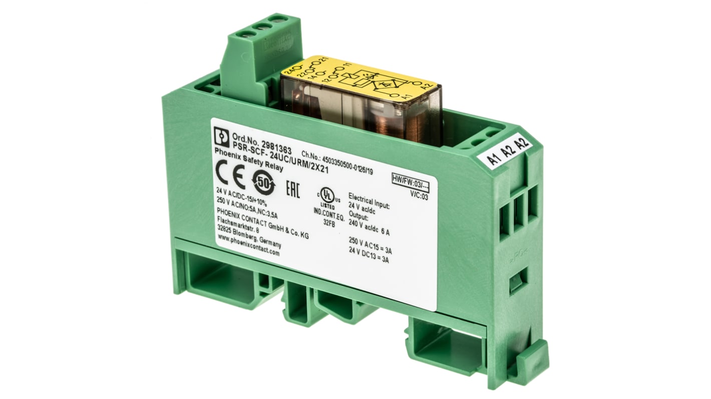 Relais à guidage forcé Phoenix Contact série PSR-SCF- 24UC/URM/2X21, 24V c.c., 2 pôles , 2 RT, 6A, Rail DIN