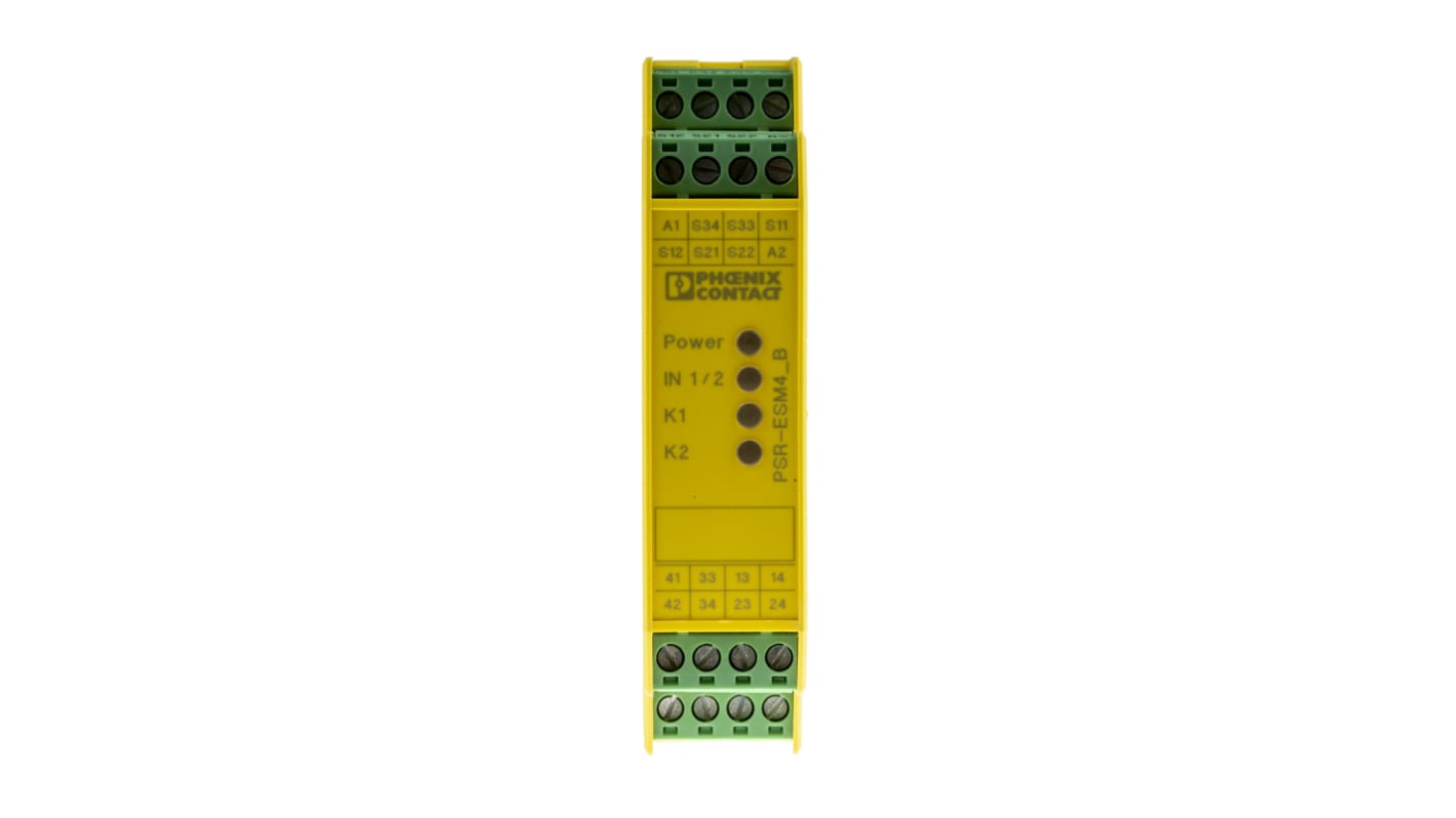 Relé de seguridad Phoenix Contact PSR-SCP- 24UC/ESM4/3X1/1X2/B de 2 canales, para Parada de emergencia, Interruptor de