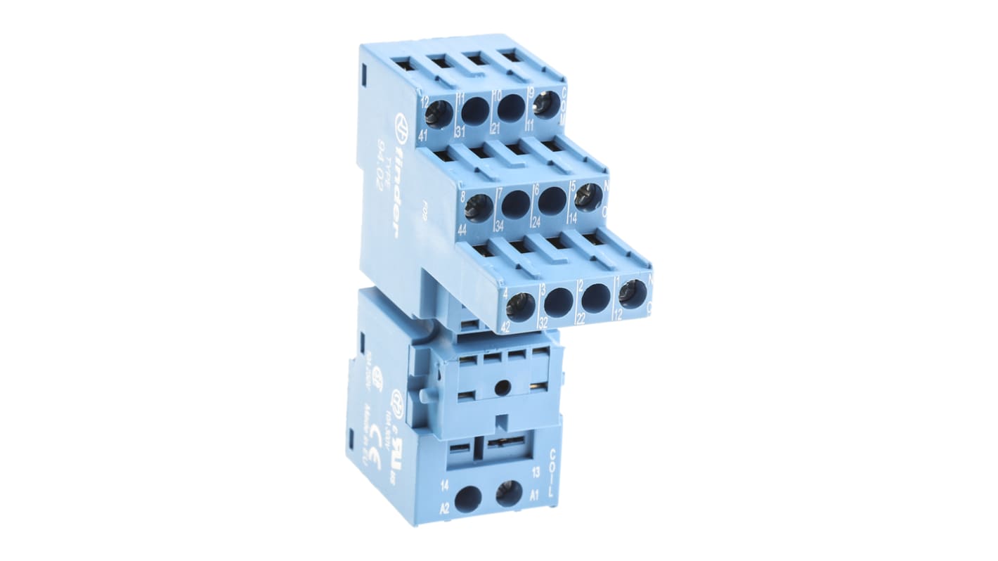 Finder 94 8 Pin 250V ac DIN Rail Relay Socket, for use with 55.32