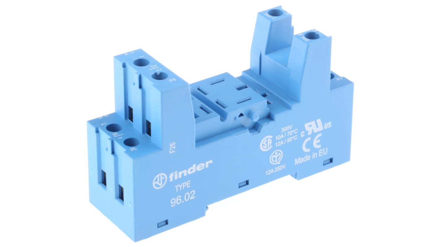96.02SMA Finder 96 8 Pin 250V ac DIN Rail Relay Socket, for use with