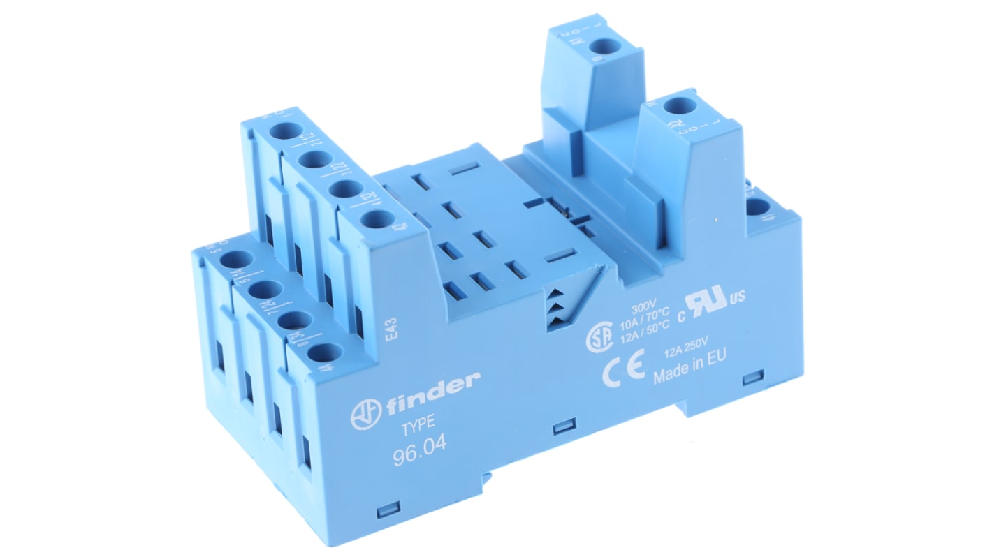 Finder 96 14 Pin 250V ac DIN Rail Relay Socket, for use with 56.34