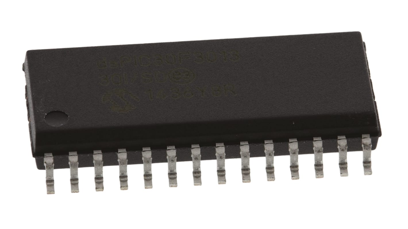 Processore DSP Microchip dsPIC30F, 30MIPS, memoria Flash 1,024 kB, 24 kB, 28 Pin, SOIC, Montaggio superficiale