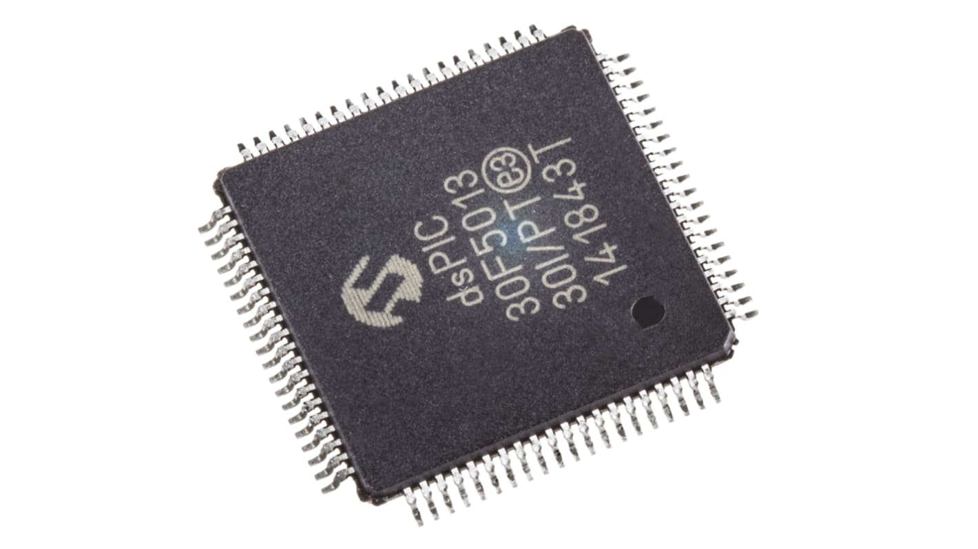 Processore DSP Microchip dsPIC30F, 30MIPS, memoria Flash 1,024 kB, 66 kB, 80 Pin, TQFP, Montaggio superficiale