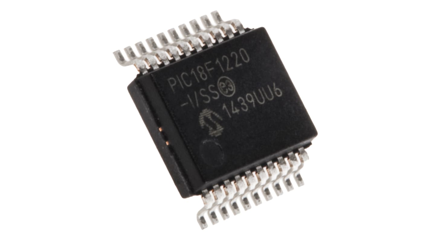 Microchip PIC18F1220-I/SS, 8bit PIC Microcontroller, PIC18F, 40MHz, 4 kB, 256 B Flash, 20-Pin SSOP