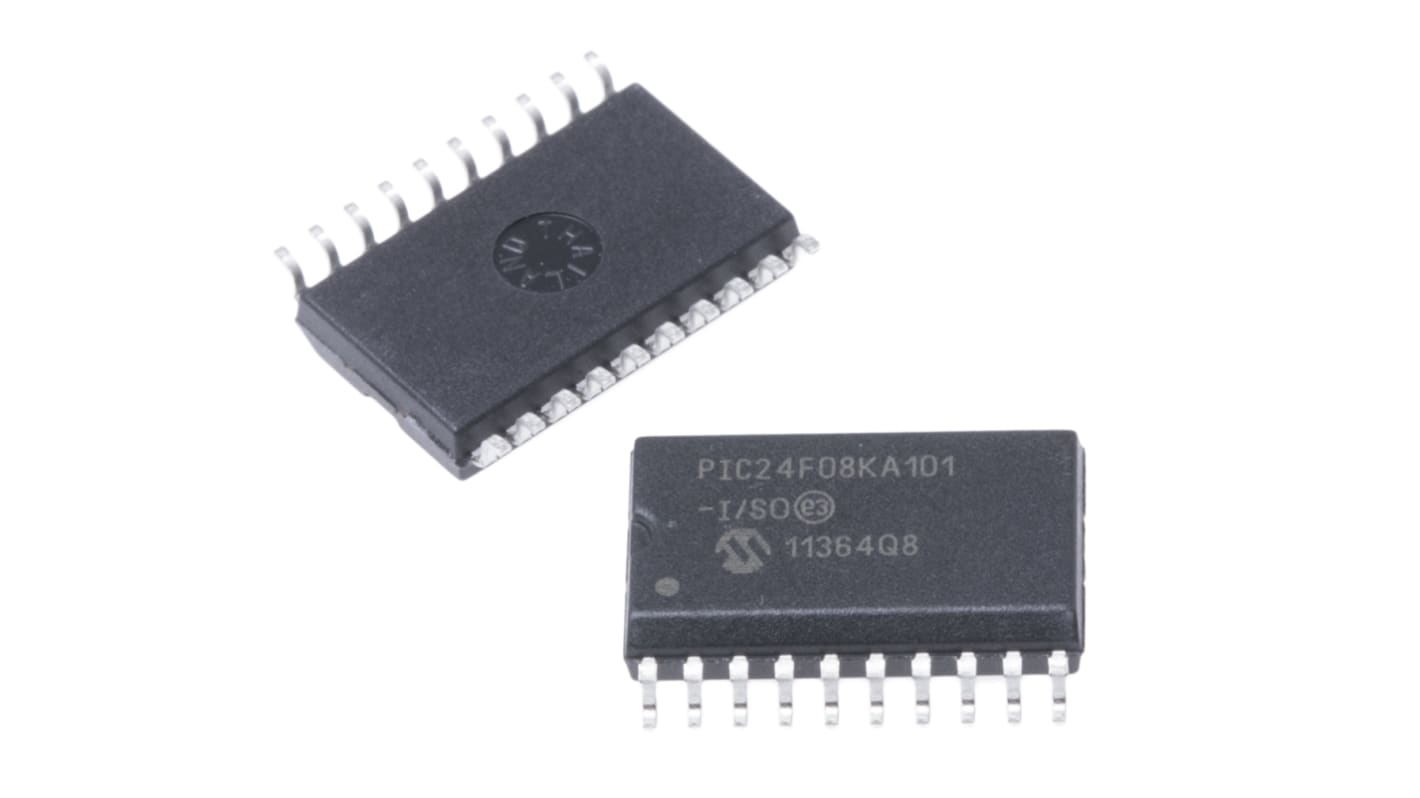 Microcontrolador Microchip PIC24F08KA101-I/SO, núcleo PIC de 16bit, RAM 1.5 kB, 32MHZ, SOIC W de 20 pines