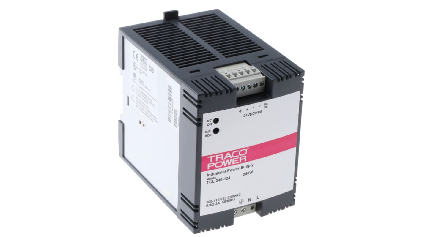 Alimentation pour rail DIN TRACOPOWER, série TCL, 24V c.c.out 10A, 85 → 132V c.a.in, 240W