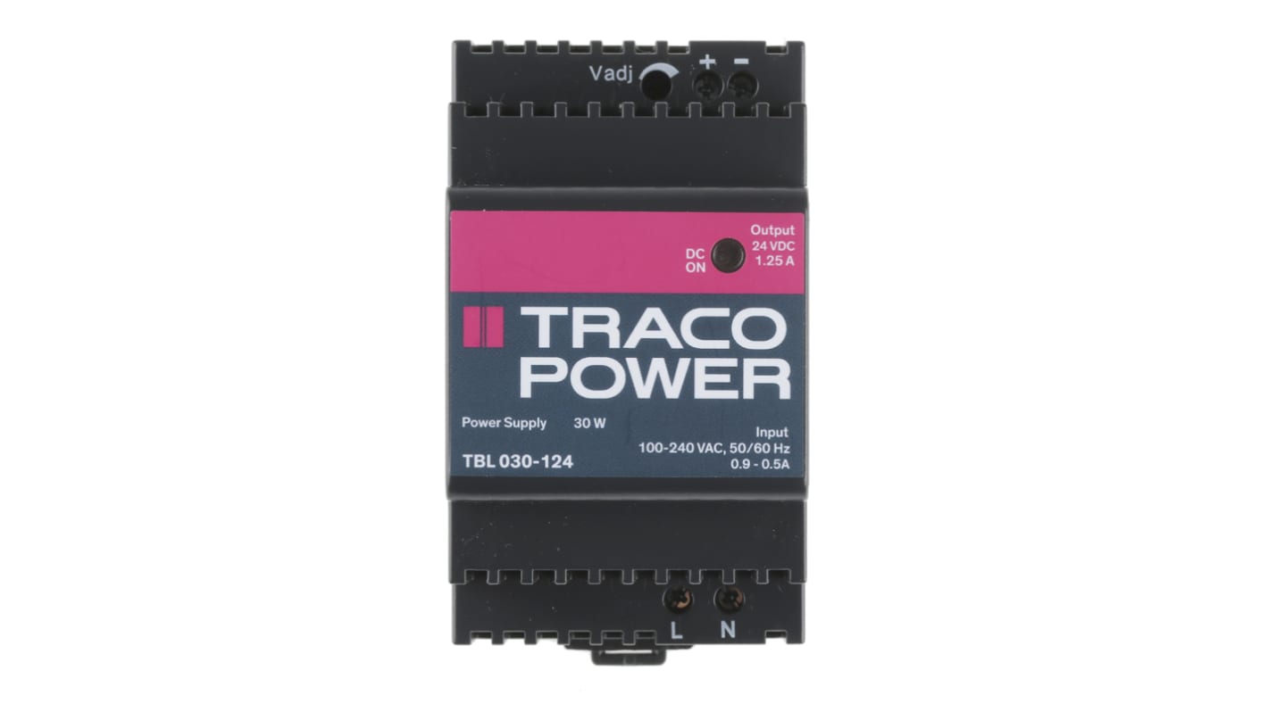Alimentation pour rail DIN TRACOPOWER, série TBL, 24V c.c.out 1.25A, 85 → 264V c.a.in, 30W