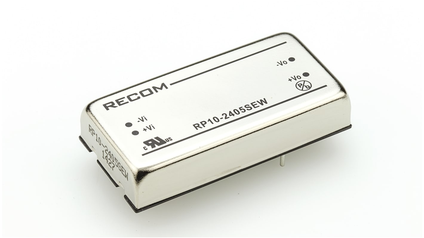 Recom RP10 EW DC-DC Converter, 5V dc/ 2A Output, 9 → 36 V dc Input, 10W, Through Hole, +85°C Max Temp -20°C Min