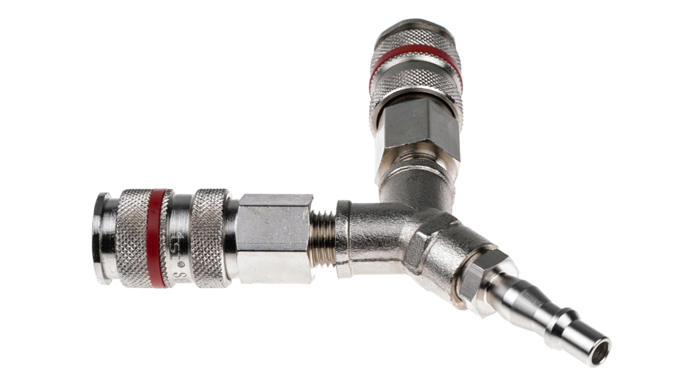 RS PRO 19 Series Y Threaded Adaptor Push In 6 mm, R 1/4 Male to R 1/4 Male, Threaded-to-Tube Connection Style