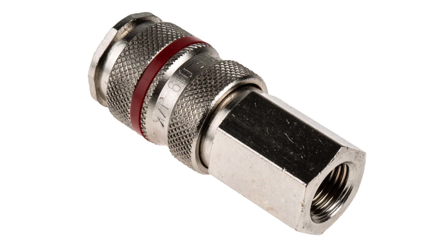 RS PRO Brass Female Pneumatic Quick Connect Coupling, G 1/4 Female Threaded