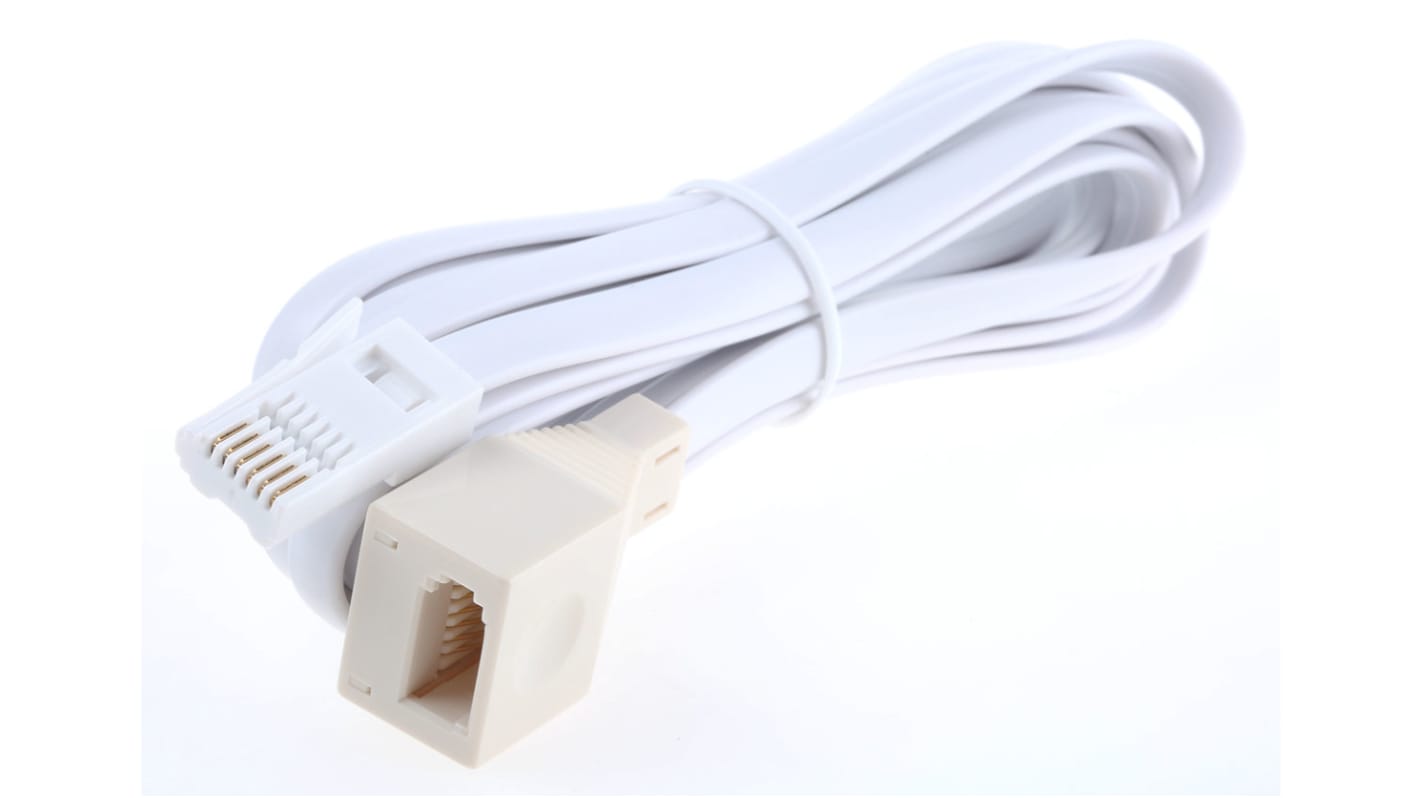 RS PRO Male BT to Female BT Telephone Extension Cable, White Sheath, 3m