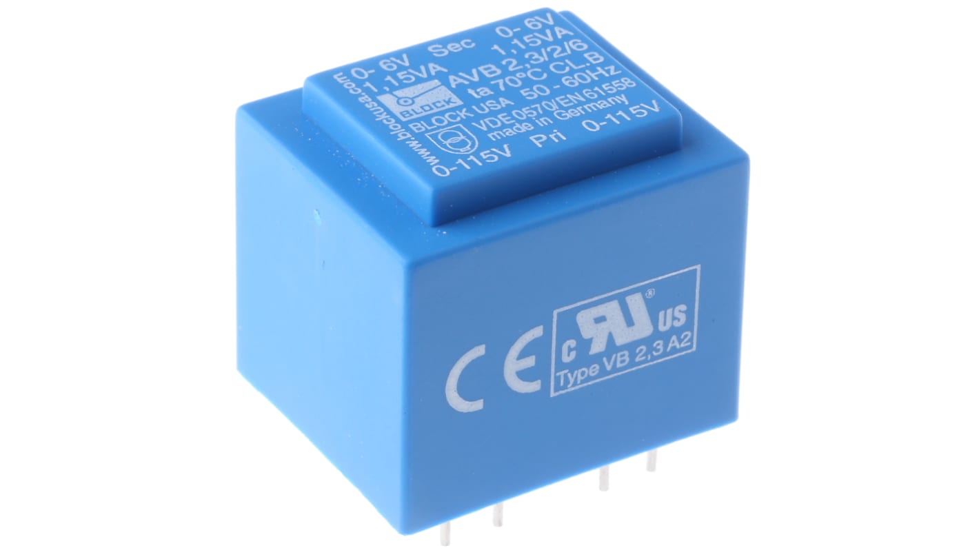 Block 6V ac 2 Output Through Hole PCB Transformer, 2.3VA