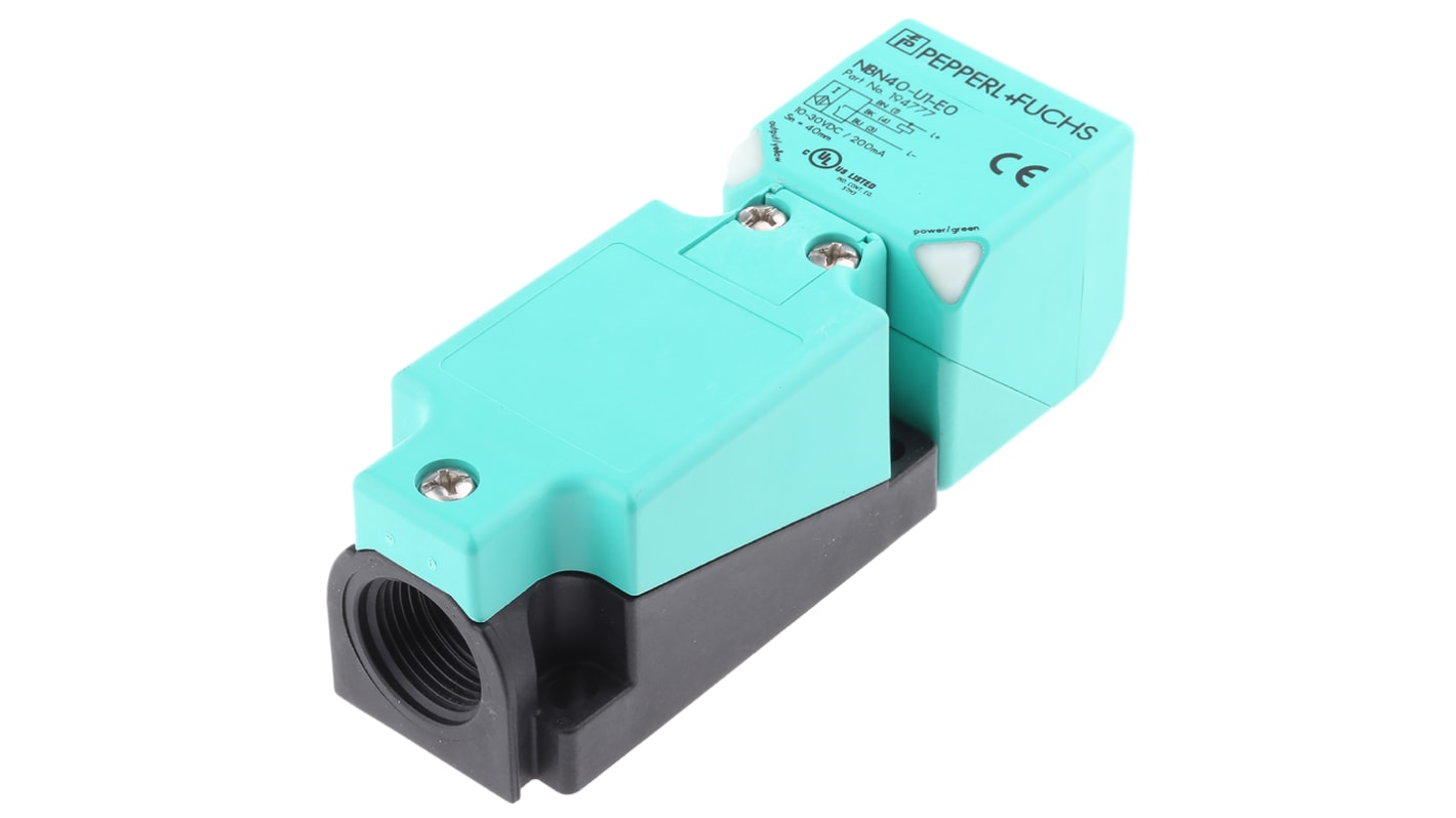 Pepperl + Fuchs Inductive Block-Style Proximity Sensor, 40 mm Detection, NPN Output, 10 → 30 V dc, IP69K