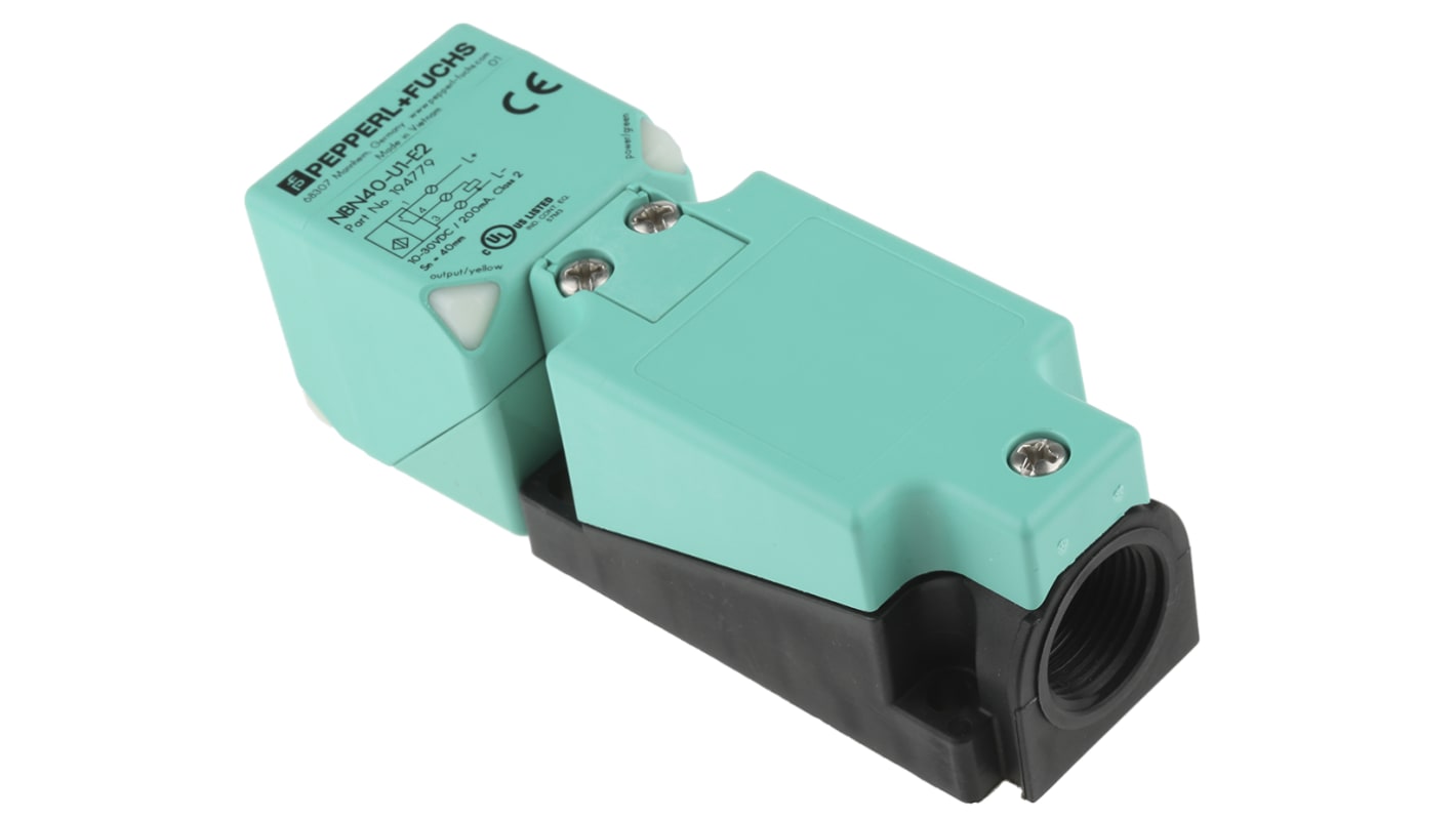 Pepperl + Fuchs Inductive Block-Style Proximity Sensor, 40 mm Detection, PNP Output, 10 → 30 V dc, IP69K