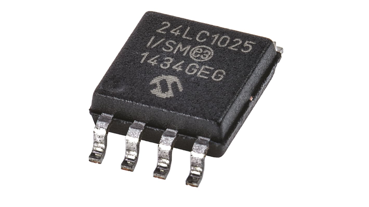 AEC-Q100 Memoria EEPROM serie 24LC1025-I/SM Microchip, 1Mbit, 128 x, 8bit, Serie I2C, 900ns, 8 pines SOIJ