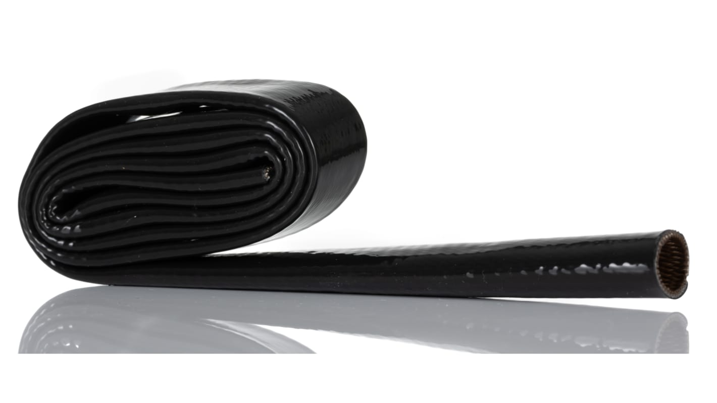 Funda de cable trenzada RS PRO de Goma de Silicona Vítrea Negro, long. 1m, Ø 16mm, extensible