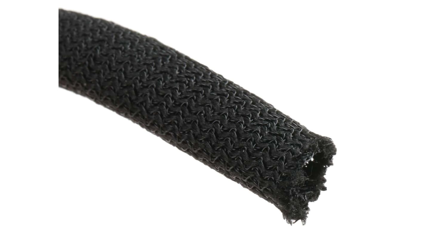 RS PRO Braided PET Black Cable Sleeve, 7mm Diameter, 3m Length