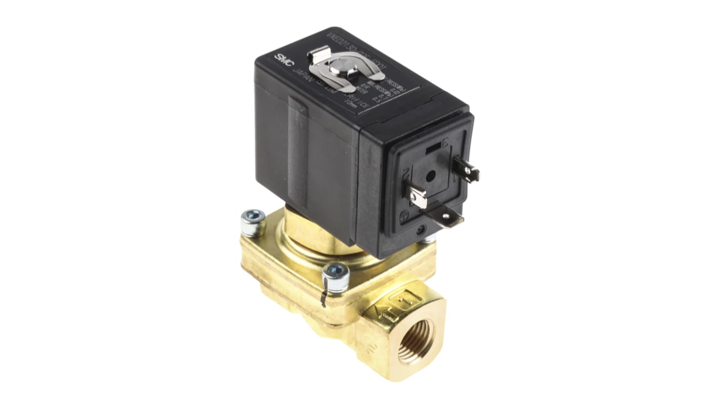 Válvula de solenoide SMC VXED21 de 2 puertos, Hembra G de 1/4 pulg., Piloto, NC de 24 Vdc