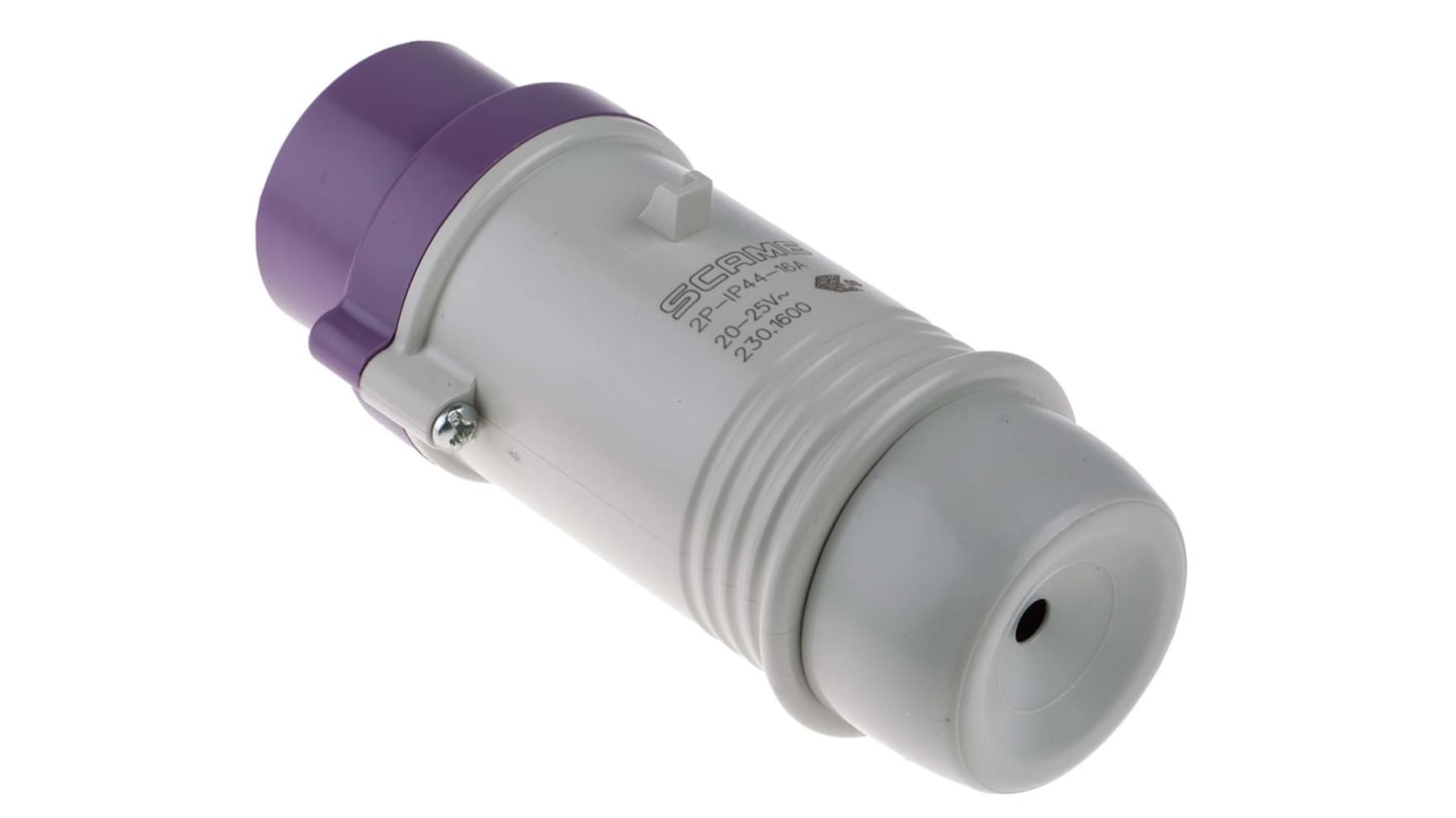 Scame IP44 Purple Cable Mount 2P Industrial Power Plug, Rated At 16A, 20 → 25 V